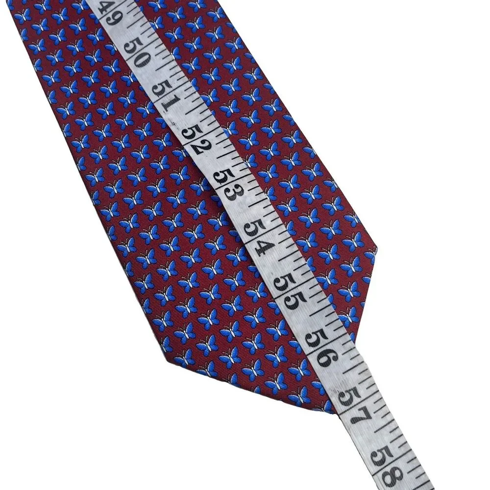 Vintage NWOT Burberrys Tie Mens Burgundy Blue Butterfly Pattern 100% Silk